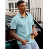 image:imageJMIERR Mens Polo Shirts Knit Textured Casual Short Sleeve Button Summer Vacation Beach Stretchy ShirtBeau Blue