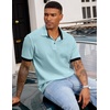 image:imageJMIERR Mens Polo Shirts Knit Textured Casual Short Sleeve Button Summer Vacation Beach Stretchy ShirtBeau Blue