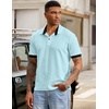 image:imageJMIERR Mens Polo Shirts Knit Textured Casual Short Sleeve Button Summer Vacation Beach Stretchy ShirtBeau Blue