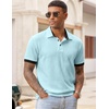 image:imageJMIERR Mens Polo Shirts Knit Textured Casual Short Sleeve Button Summer Vacation Beach Stretchy ShirtBeau Blue