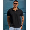 image:imageJMIERR Mens Polo Shirts Knit Textured Casual Short Sleeve Button Summer Vacation Beach Stretchy ShirtBlack