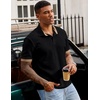 image:imageJMIERR Mens Polo Shirts Knit Textured Casual Short Sleeve Button Summer Vacation Beach Stretchy ShirtBlack