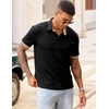 image:imageJMIERR Mens Polo Shirts Knit Textured Casual Short Sleeve Button Summer Vacation Beach Stretchy ShirtBlack