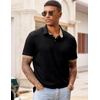 image:imageJMIERR Mens Polo Shirts Knit Textured Casual Short Sleeve Button Summer Vacation Beach Stretchy ShirtBlack
