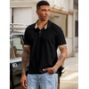 image:imageJMIERR Mens Polo Shirts Knit Textured Casual Short Sleeve Button Summer Vacation Beach Stretchy ShirtBlack