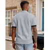 image:imageJMIERR Mens Polo Shirts Knit Textured Casual Short Sleeve Button Summer Vacation Beach Stretchy ShirtGrey