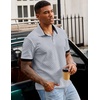 image:imageJMIERR Mens Polo Shirts Knit Textured Casual Short Sleeve Button Summer Vacation Beach Stretchy ShirtGrey