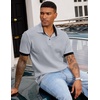 image:imageJMIERR Mens Polo Shirts Knit Textured Casual Short Sleeve Button Summer Vacation Beach Stretchy ShirtGrey