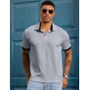 image:imageJMIERR Mens Polo Shirts Knit Textured Casual Short Sleeve Button Summer Vacation Beach Stretchy ShirtGrey