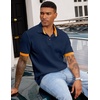 image:imageJMIERR Mens Polo Shirts Knit Textured Casual Short Sleeve Button Summer Vacation Beach Stretchy ShirtNavy Blue