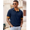 image:imageJMIERR Mens Polo Shirts Knit Textured Casual Short Sleeve Button Summer Vacation Beach Stretchy ShirtNavy Blue