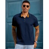 image:imageJMIERR Mens Polo Shirts Knit Textured Casual Short Sleeve Button Summer Vacation Beach Stretchy ShirtNavy Blue