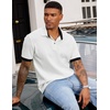 image:imageJMIERR Mens Polo Shirts Knit Textured Casual Short Sleeve Button Summer Vacation Beach Stretchy ShirtWhite