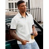 image:imageJMIERR Mens Polo Shirts Knit Textured Casual Short Sleeve Button Summer Vacation Beach Stretchy ShirtWhite