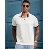 image:imageJMIERR Mens Polo Shirts Knit Textured Casual Short Sleeve Button Summer Vacation Beach Stretchy ShirtWhite