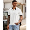 image:imageJMIERR Mens Polo Shirts Knit Textured Casual Short Sleeve Button Summer Vacation Beach Stretchy ShirtWhite