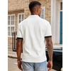image:imageJMIERR Mens Polo Shirts Knit Textured Casual Short Sleeve Button Summer Vacation Beach Stretchy ShirtWhite