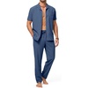image:imageJMIERR Men Texture 2 Piece Outfit Short Sleeve Lightweight Beach Button Down Shirt Casual Pant Sets with PocketD Blue 3
