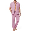 image:imageJMIERR Men Texture 2 Piece Outfit Short Sleeve Lightweight Beach Button Down Shirt Casual Pant Sets with PocketPink