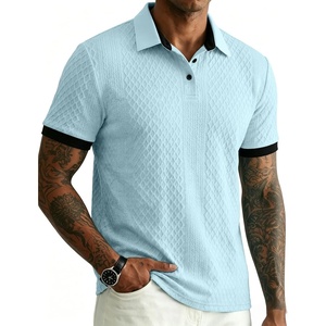 image:imageJMIERR Mens Polo Shirts Knit Textured Casual Short Sleeve Button Summer Vacation Beach Stretchy ShirtBeau Blue