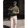 image:imageJMIERR Mens Casual Knitted Wool Sleeveless Shirts Johnny Collar Summer Beach Textured Tank TopsMoss Green
