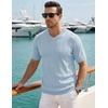 image:imageJMIERR Mens V Neck Knit Shirts Short Sleeve Sweater Shirt Casual Ribbed Pullover T ShirtBeau Blue