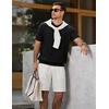 image:imageJMIERR Mens V Neck Knit Shirts Short Sleeve Sweater Shirt Casual Ribbed Pullover T ShirtBlack