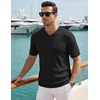 image:imageJMIERR Mens V Neck Knit Shirts Short Sleeve Sweater Shirt Casual Ribbed Pullover T ShirtBlack