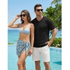 image:imageJMIERR Mens V Neck Knit Shirts Short Sleeve Sweater Shirt Casual Ribbed Pullover T ShirtBlack