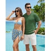 image:imageJMIERR Mens V Neck Knit Shirts Short Sleeve Sweater Shirt Casual Ribbed Pullover T ShirtGreen