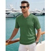image:imageJMIERR Mens V Neck Knit Shirts Short Sleeve Sweater Shirt Casual Ribbed Pullover T ShirtGreen