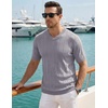 image:imageJMIERR Mens V Neck Knit Shirts Short Sleeve Sweater Shirt Casual Ribbed Pullover T ShirtGrey Blue