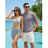 image:imageJMIERR Mens V Neck Knit Shirts Short Sleeve Sweater Shirt Casual Ribbed Pullover T ShirtGrey Blue