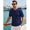 image:imageJMIERR Mens V Neck Knit Shirts Short Sleeve Sweater Shirt Casual Ribbed Pullover T ShirtNavy Blue