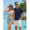 image:imageJMIERR Mens V Neck Knit Shirts Short Sleeve Sweater Shirt Casual Ribbed Pullover T ShirtNavy Blue