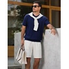 image:imageJMIERR Mens V Neck Knit Shirts Short Sleeve Sweater Shirt Casual Ribbed Pullover T ShirtNavy Blue