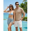 image:imageJMIERR Mens V Neck Knit Shirts Short Sleeve Sweater Shirt Casual Ribbed Pullover T ShirtParchment