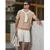 image:imageJMIERR Mens V Neck Knit Shirts Short Sleeve Sweater Shirt Casual Ribbed Pullover T ShirtParchment