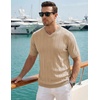 image:imageJMIERR Mens V Neck Knit Shirts Short Sleeve Sweater Shirt Casual Ribbed Pullover T ShirtParchment