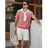 image:imageJMIERR Mens V Neck Knit Shirts Short Sleeve Sweater Shirt Casual Ribbed Pullover T ShirtPink