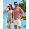 image:imageJMIERR Mens V Neck Knit Shirts Short Sleeve Sweater Shirt Casual Ribbed Pullover T ShirtPink