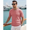 image:imageJMIERR Mens V Neck Knit Shirts Short Sleeve Sweater Shirt Casual Ribbed Pullover T ShirtPink