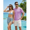 image:imageJMIERR Mens V Neck Knit Shirts Short Sleeve Sweater Shirt Casual Ribbed Pullover T ShirtPurple