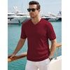 image:imageJMIERR Mens V Neck Knit Shirts Short Sleeve Sweater Shirt Casual Ribbed Pullover T ShirtRed