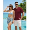 image:imageJMIERR Mens V Neck Knit Shirts Short Sleeve Sweater Shirt Casual Ribbed Pullover T ShirtRed