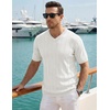 image:imageJMIERR Mens V Neck Knit Shirts Short Sleeve Sweater Shirt Casual Ribbed Pullover T ShirtWhite
