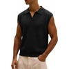 image:imageJMIERR Mens Casual Knitted Wool Sleeveless Shirts Johnny Collar Summer Beach Textured Tank TopsBlack