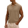 image:imageJMIERR Mens Casual Knitted Wool Sleeveless Shirts Johnny Collar Summer Beach Textured Tank TopsKhaki