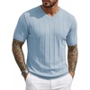 image:imageJMIERR Mens V Neck Knit Shirts Short Sleeve Sweater Shirt Casual Ribbed Pullover T ShirtBeau Blue