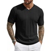 image:imageJMIERR Mens V Neck Knit Shirts Short Sleeve Sweater Shirt Casual Ribbed Pullover T ShirtBlack
